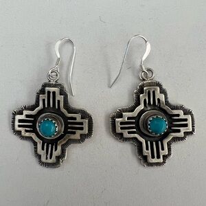 Native American Sterling Silver & Turquoise Zia Earring's By Kenny Lonjose.